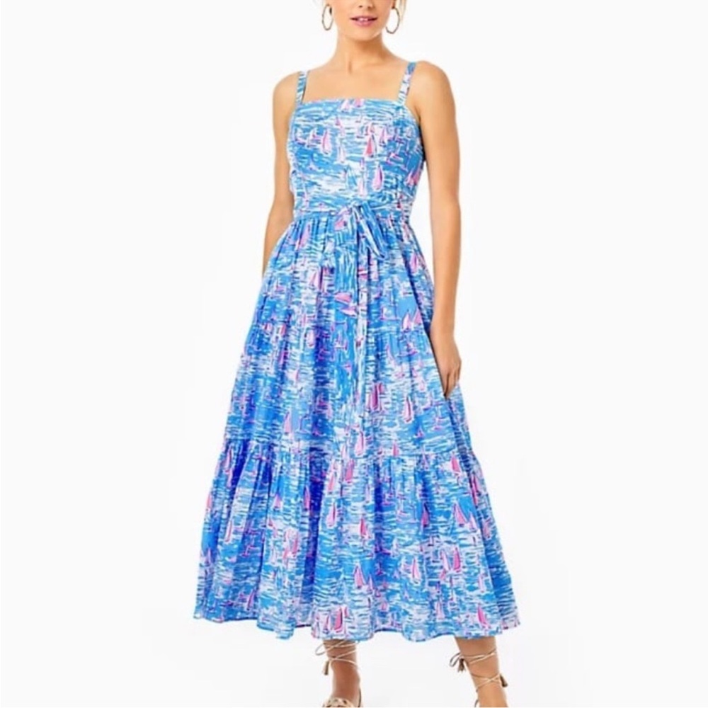 Lilly Pulitzer Boca Blue It’s a Sailabration Annalise Midi Dress size 4 Preppy